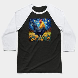 Starry Night Chicken Whimsy, Tee Triumph for Feathered Fanatics Baseball T-Shirt